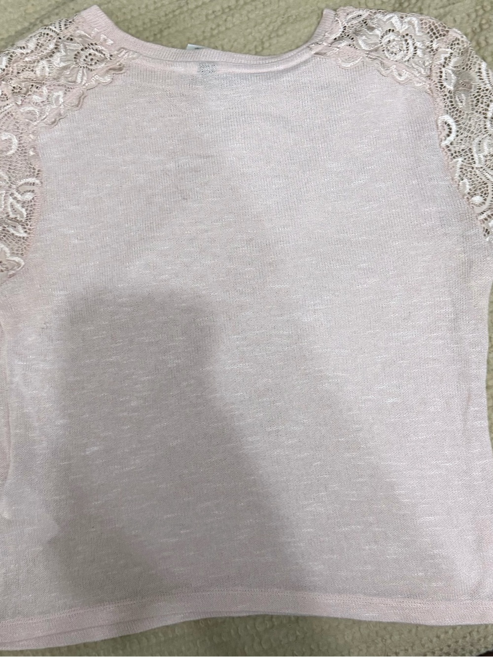 Divided Lace-Shoulder Light Pink Knit Top
